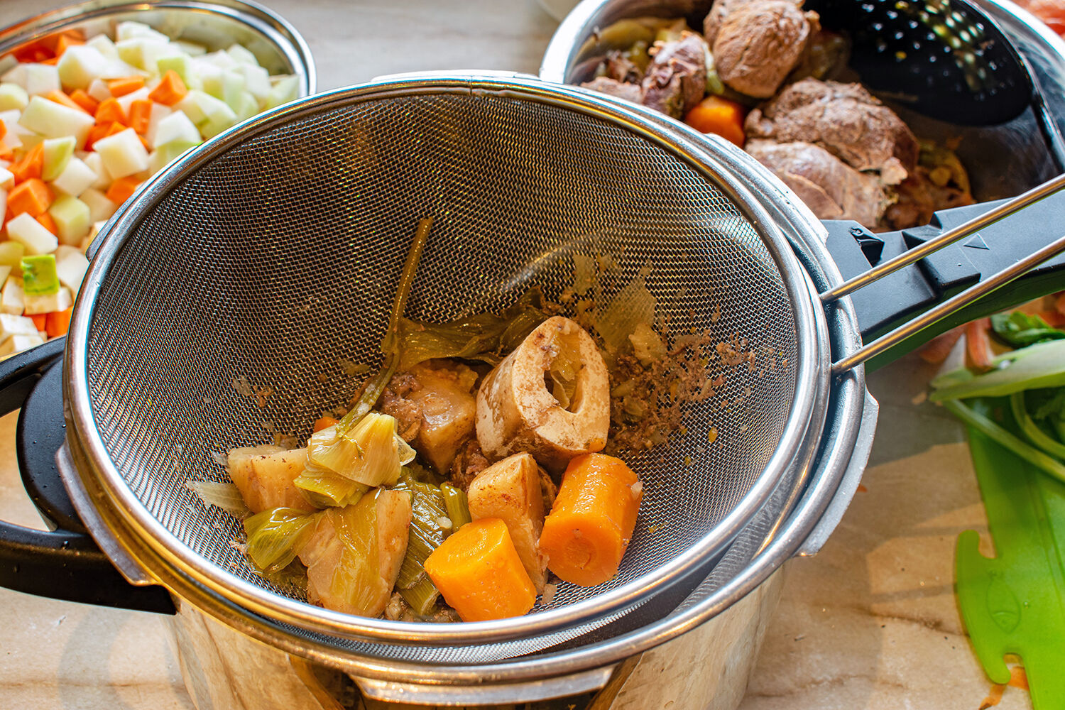 Straining broth